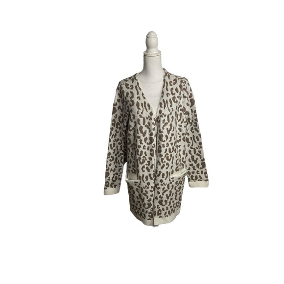 Cream & Tan Animal Print Pocketed Open Front Cardigan - Picture 2 of 7